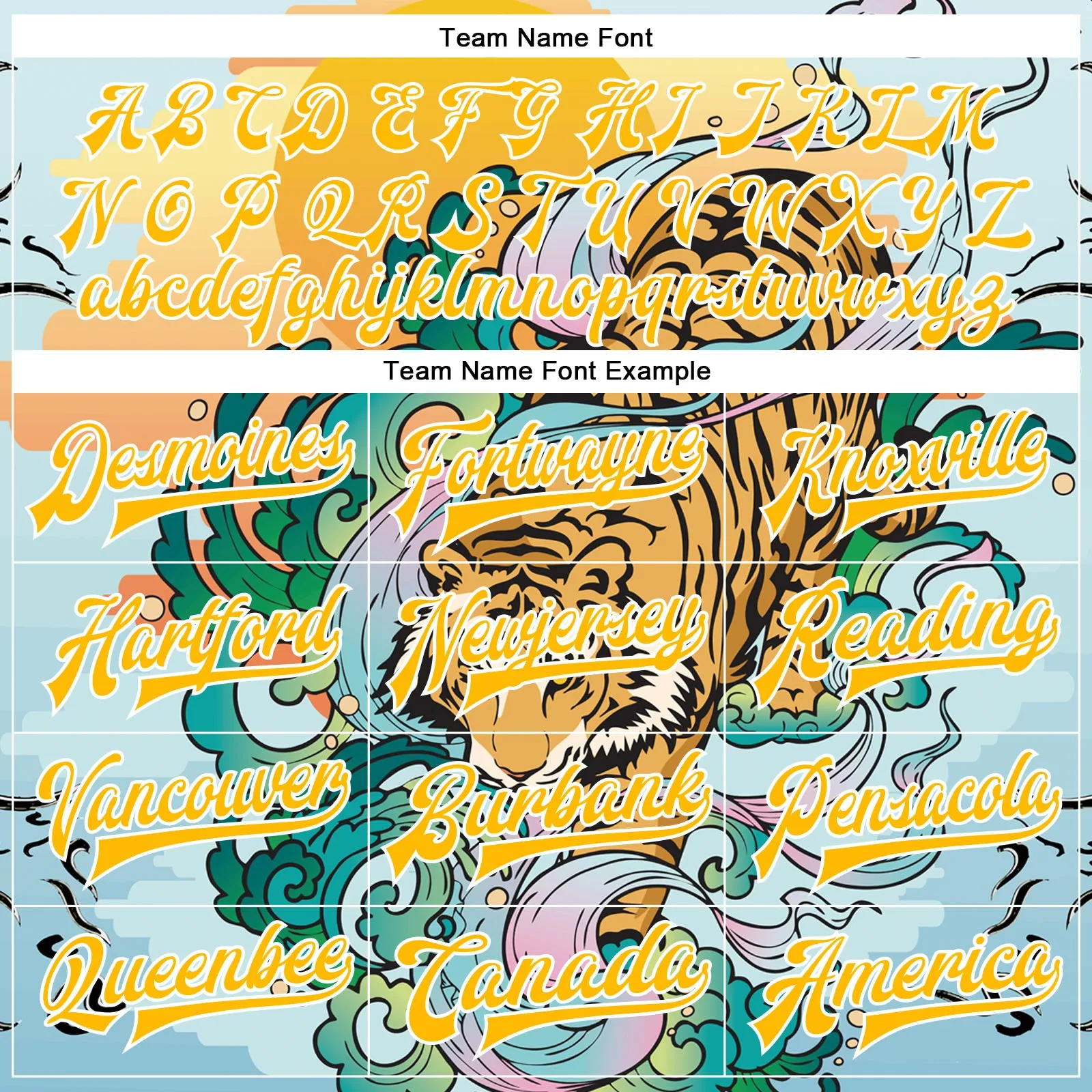 Custom Lakes Blue Gold-White Tiger 3D Pattern Design Bomber Full-Snap Varsity Letterman Jacket