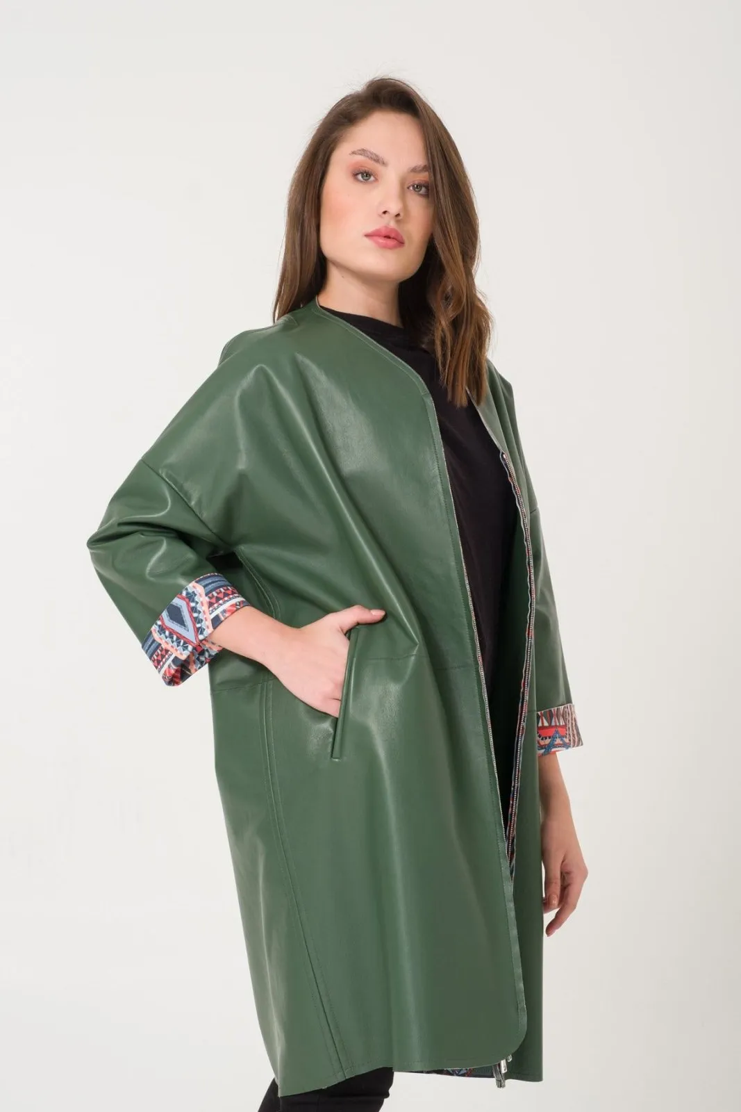 Dark Green Leather Coat