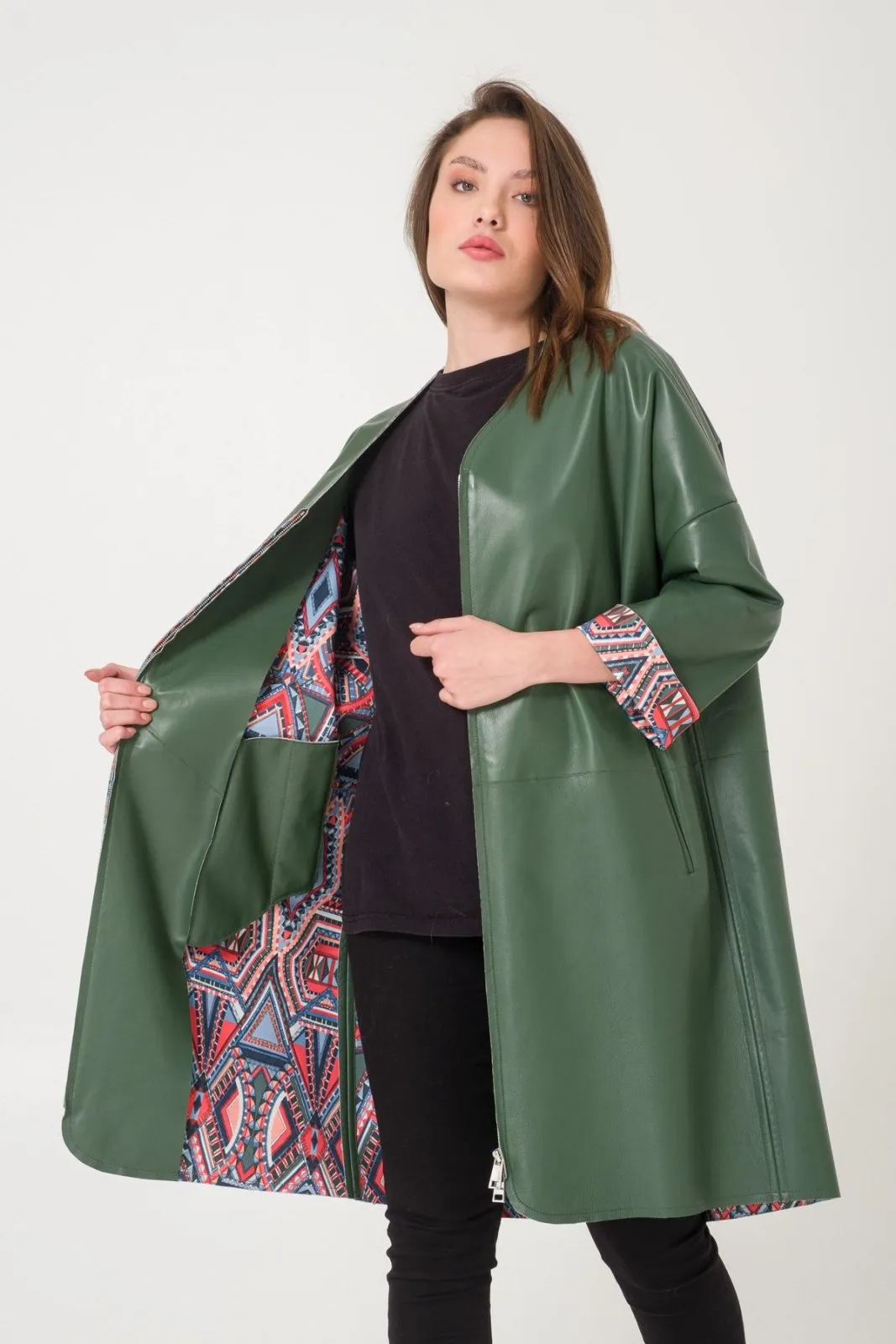 Dark Green Leather Coat