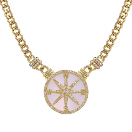 DIAMOND AND MOTHER OF PEARL COMPASS  NECKLACE