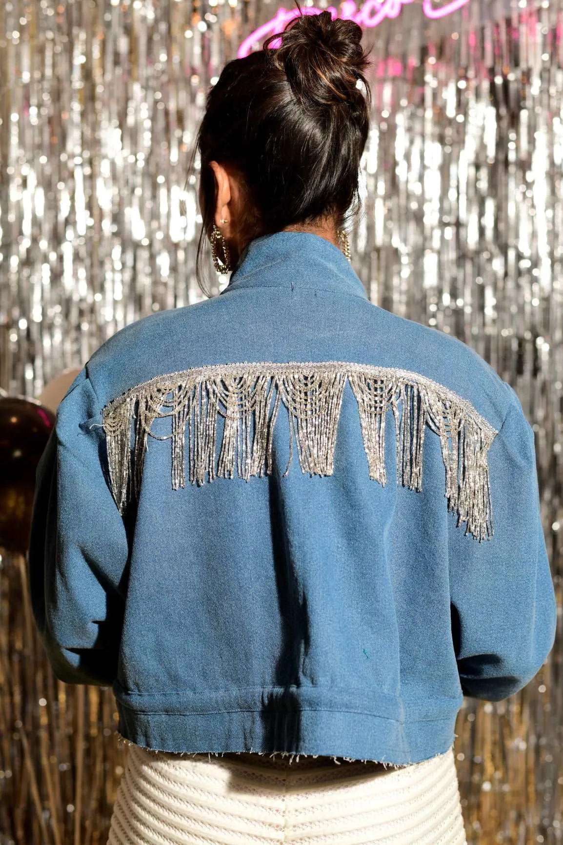 Donna Denim Jacket with Sequin Detailing