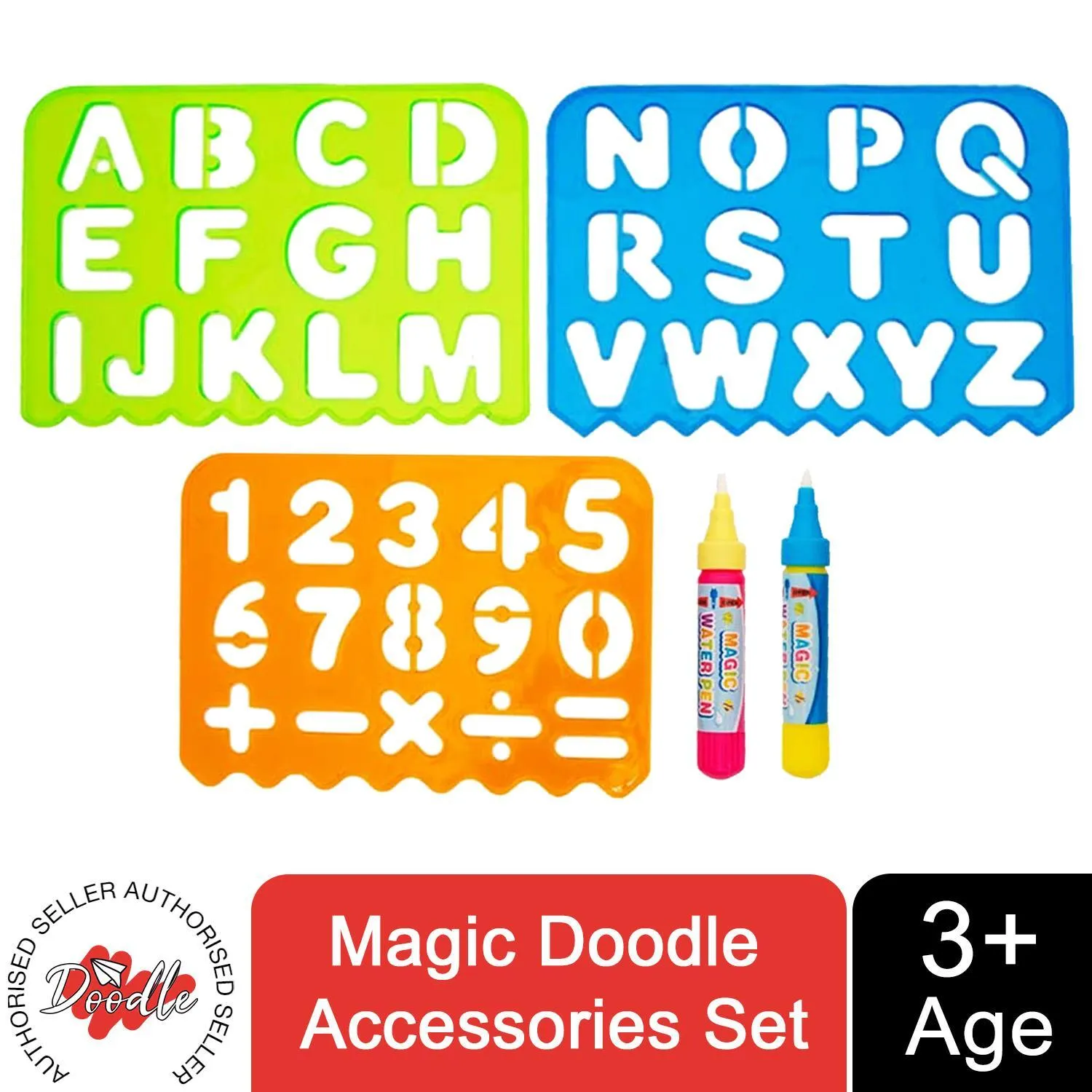 Doodle Water Painting Aqua Doodle Accessories Set - 3 Stencils with 2 Water Pens