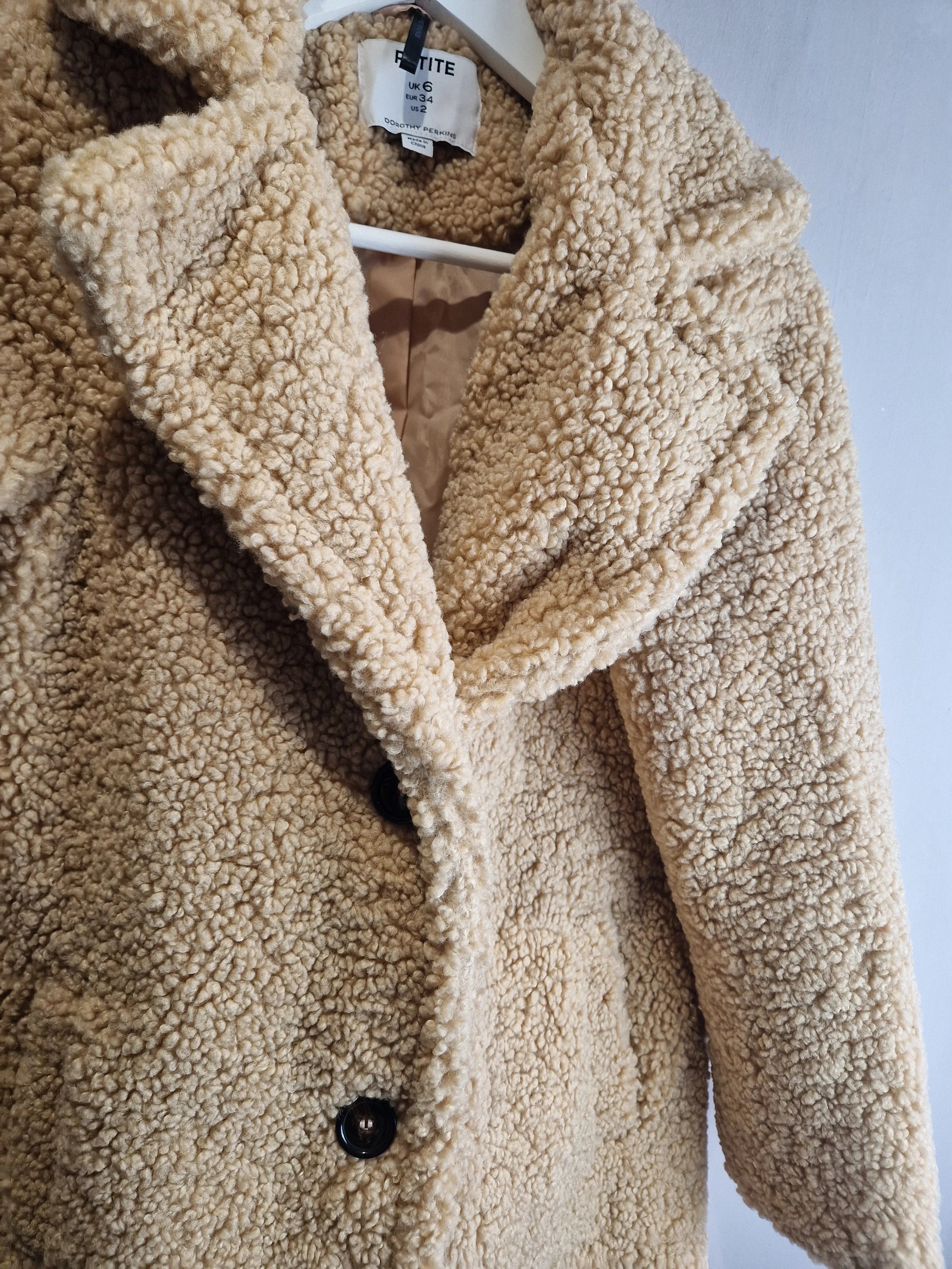 Dorothy Perkins caramel Teddy Coat - size 6 petite