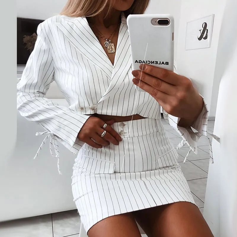 Elabórate Blazer Outfit Set 2 PCS Striped blazer White Size S, M, L