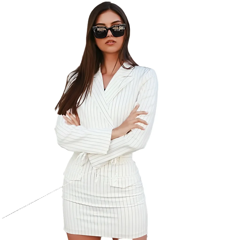 Elabórate Blazer Outfit Set 2 PCS Striped blazer White Size S, M, L