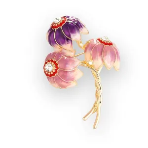 Elegant Enamel Flower Trio Brooch