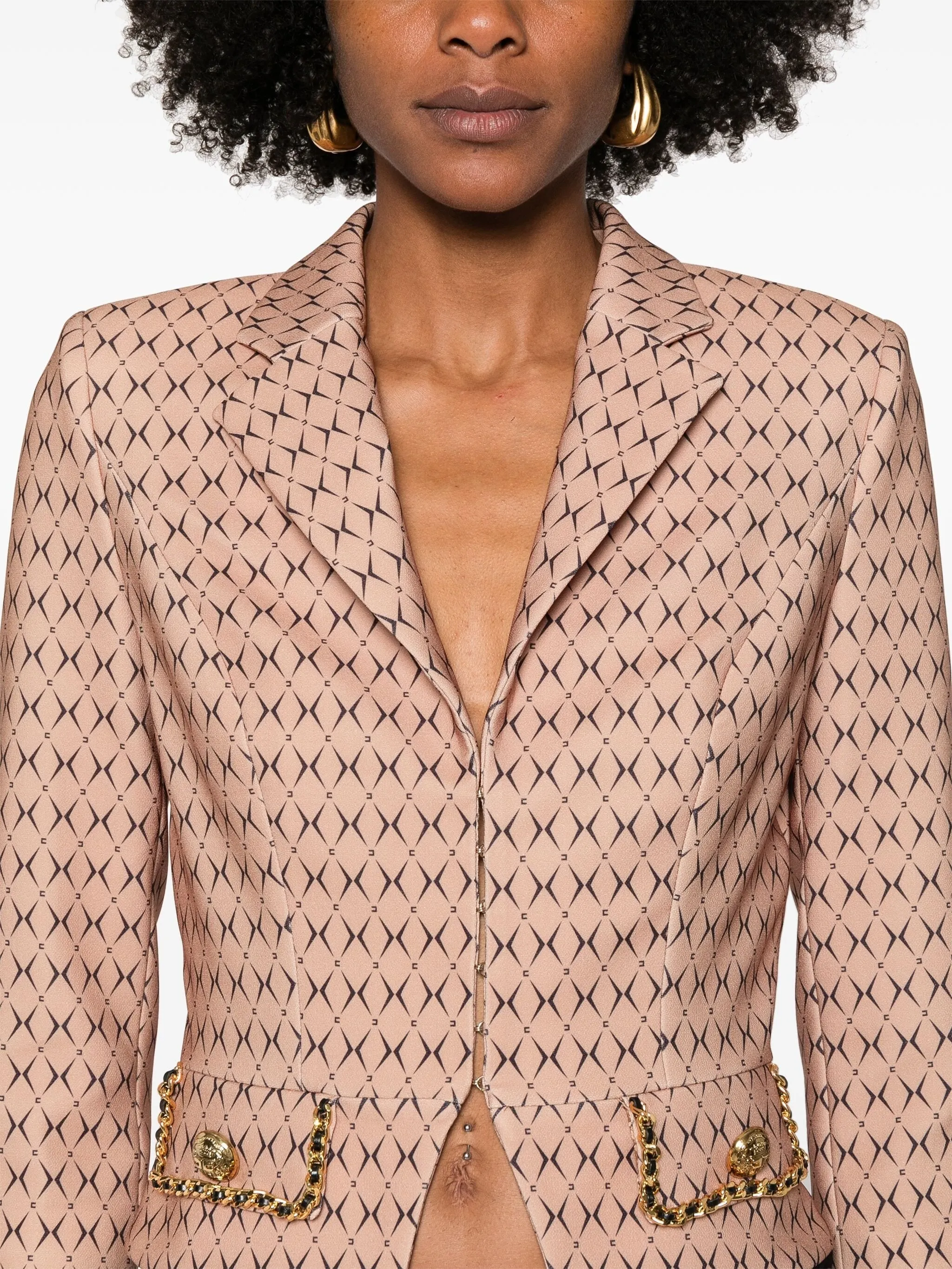 ELISABETTA FRANCHI DIAMOND-PRINT CROPPED JACKET