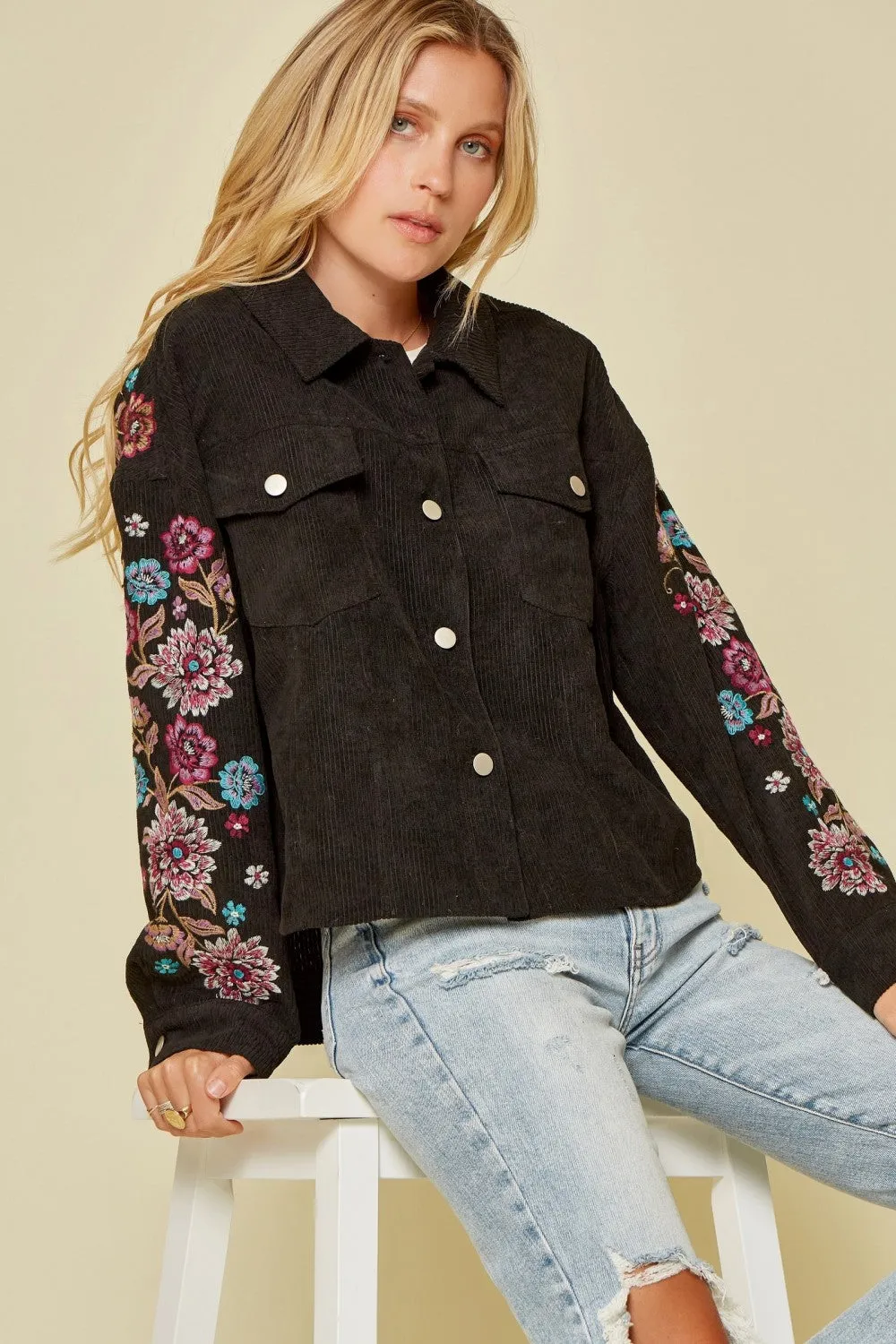 Embroidered Corduroy Jacket, Black