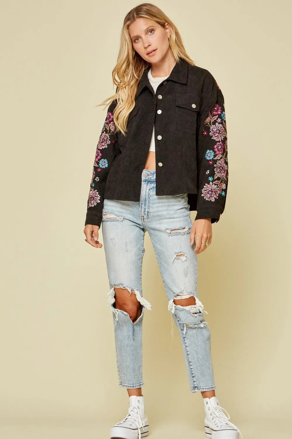 Embroidered Corduroy Jacket, Black