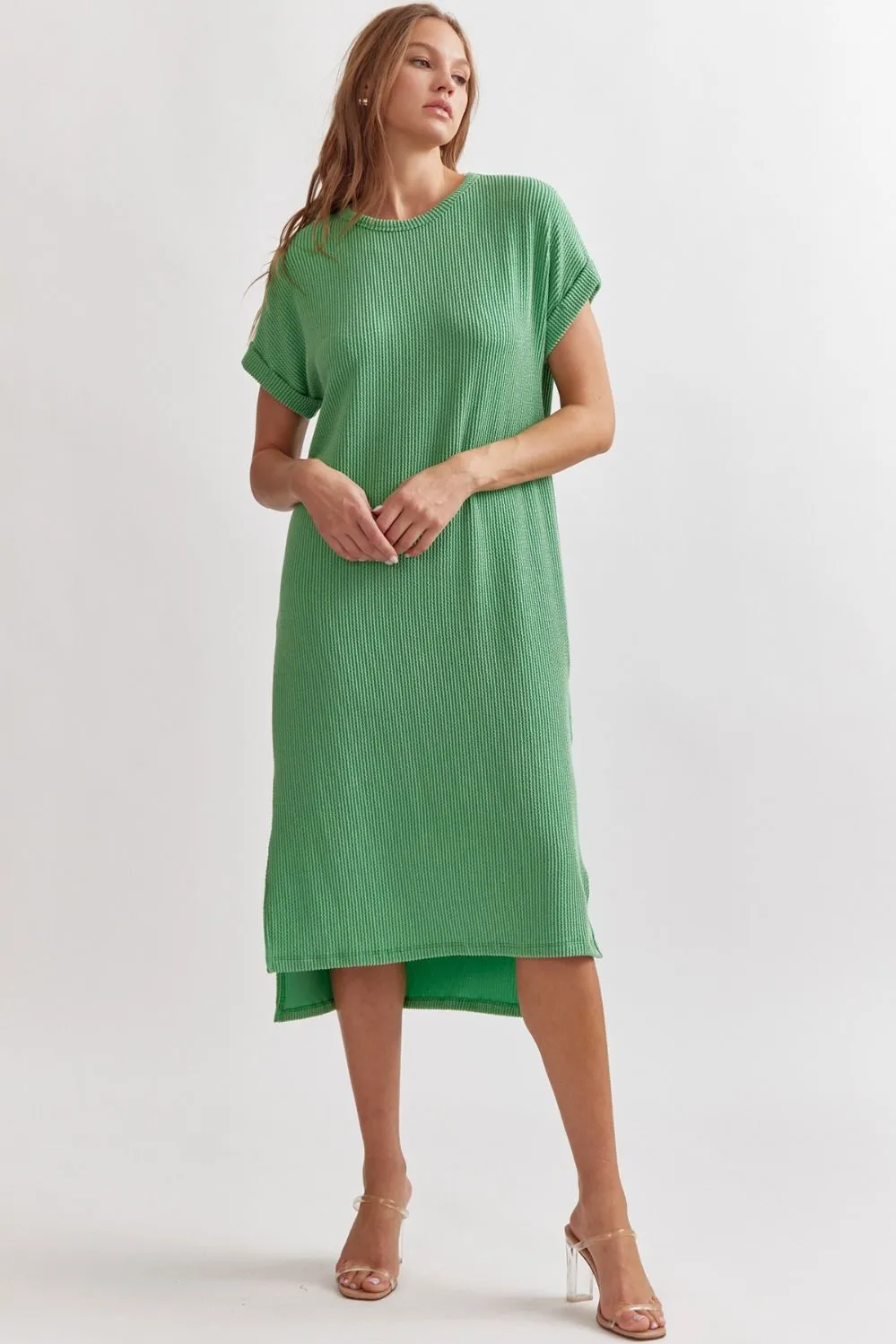 Entro Ribbed Short Sleeve Midi Dress