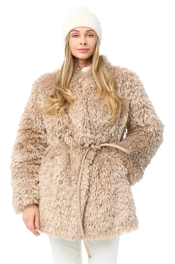 Faux Fur Coat with Leather Belt