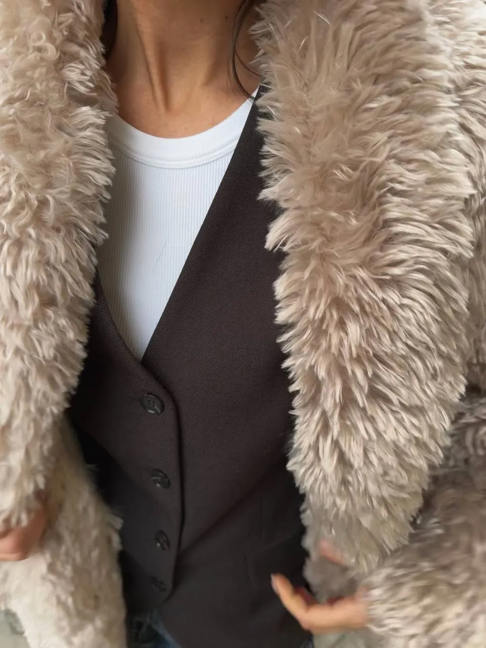 Faux Fur Coat with Leather Belt