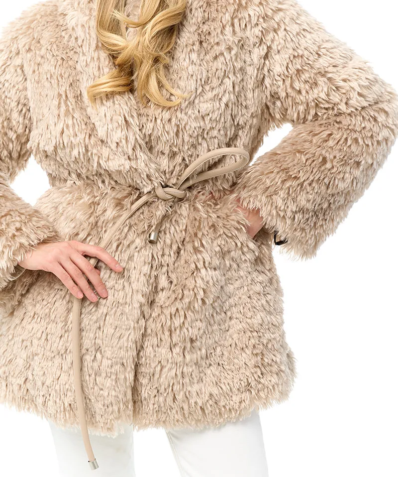 Faux Fur Coat with Leather Belt