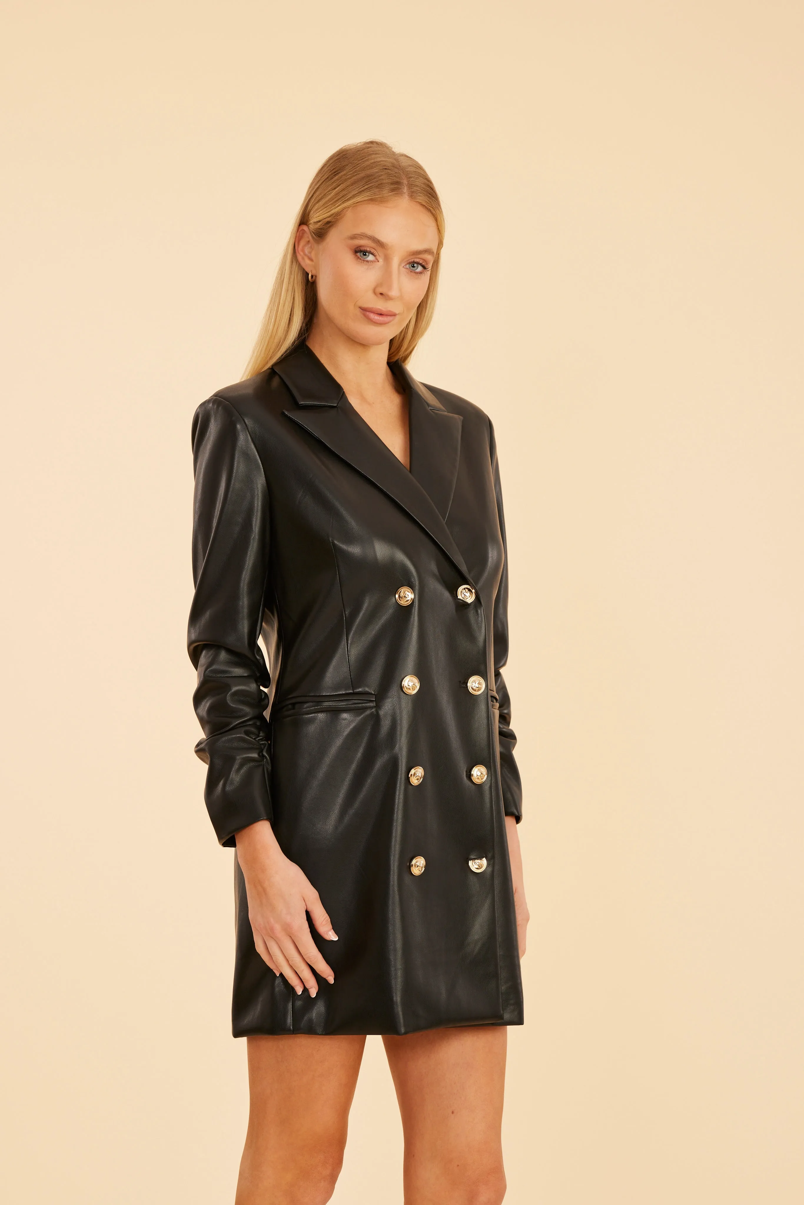 Faux Leather Blazer Dress