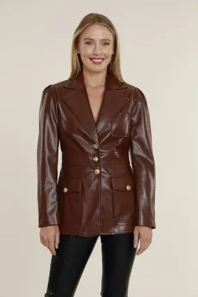 Faux Leather Blazer with Gold Buttons