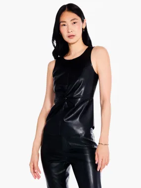 Faux Leather Twist Front Tank in Black Onyx