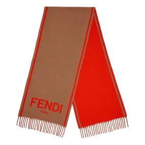 Fendi Roma Cashmere Scarf Beige Orange Logo