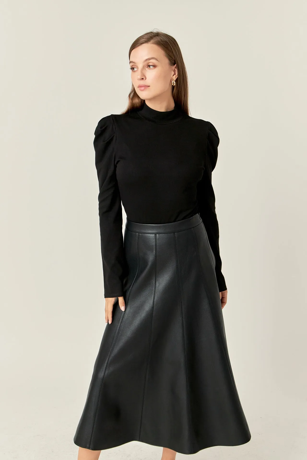 Flare Faux Leather Midi Skirt