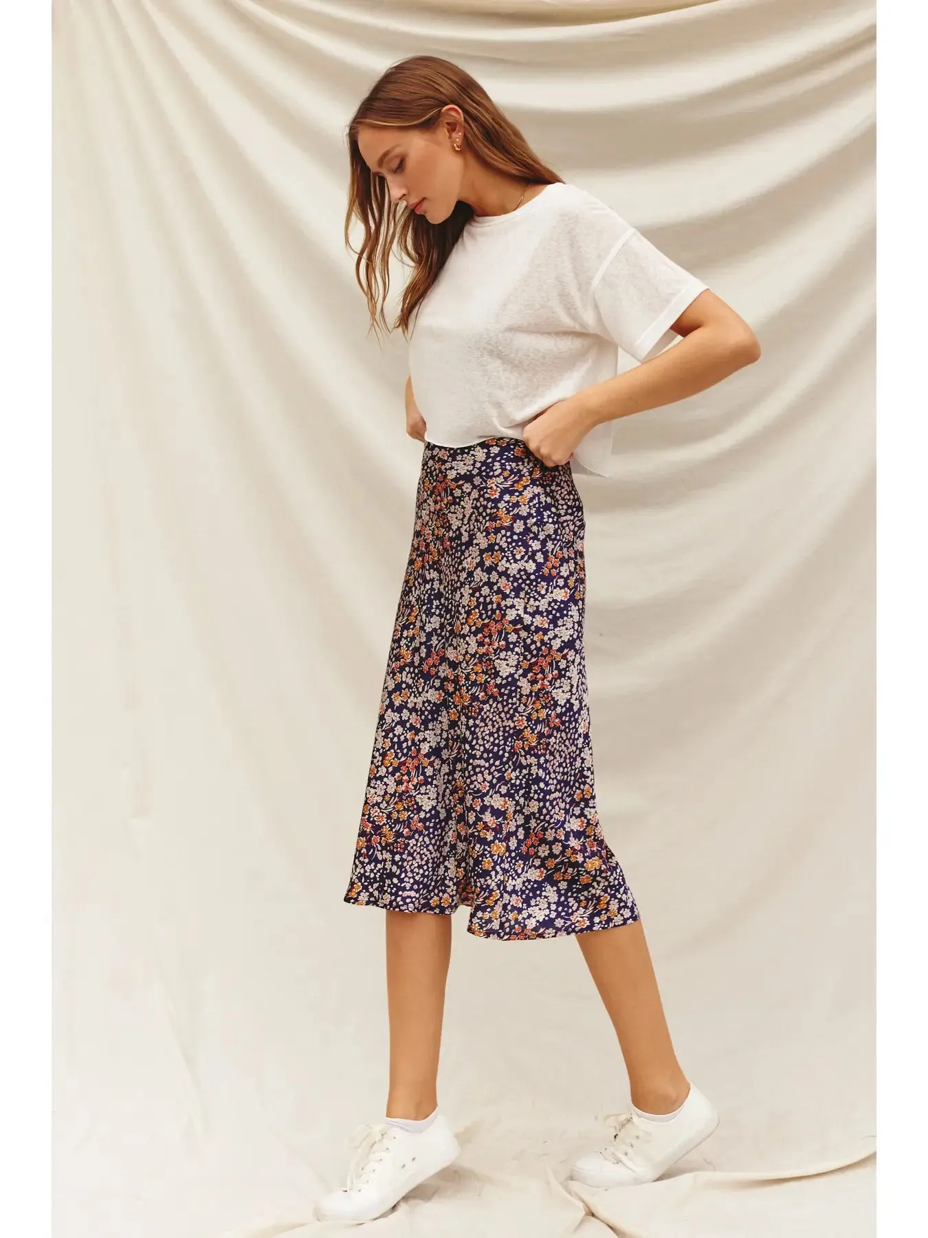 Floral A-Line Midi Skirt