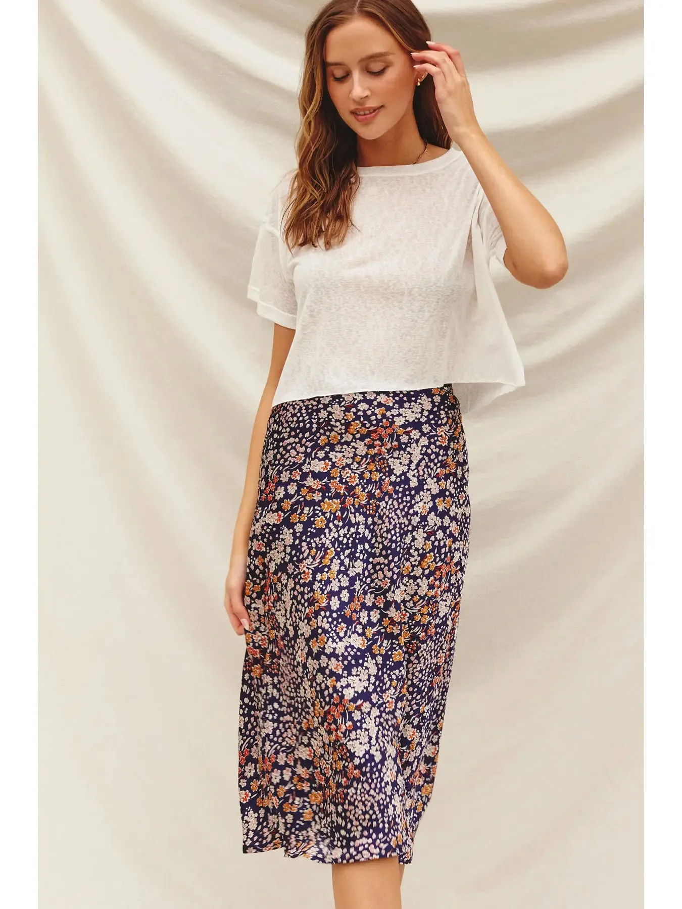 Floral A-Line Midi Skirt