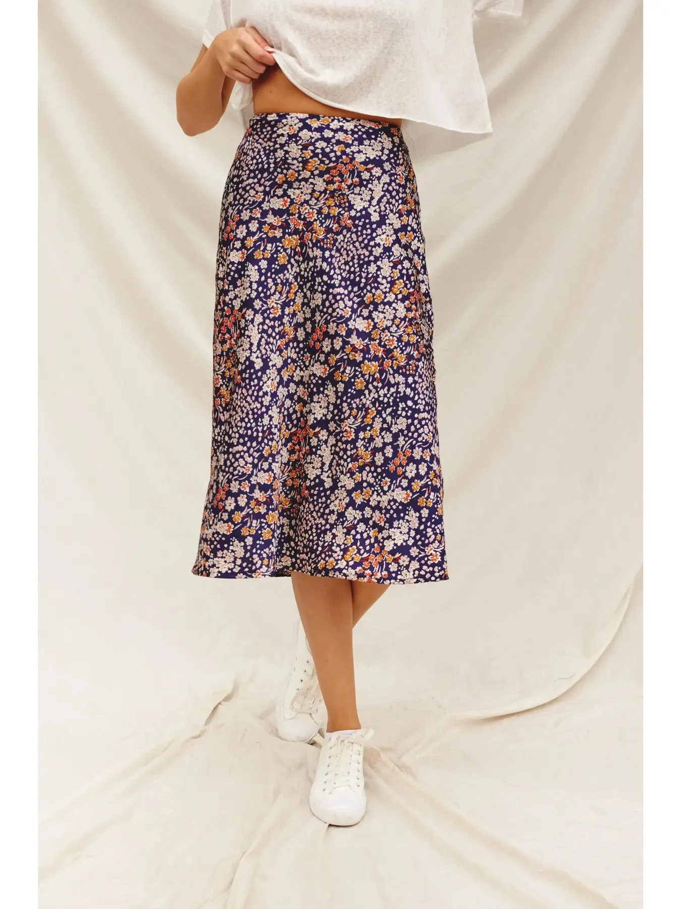 Floral A-Line Midi Skirt