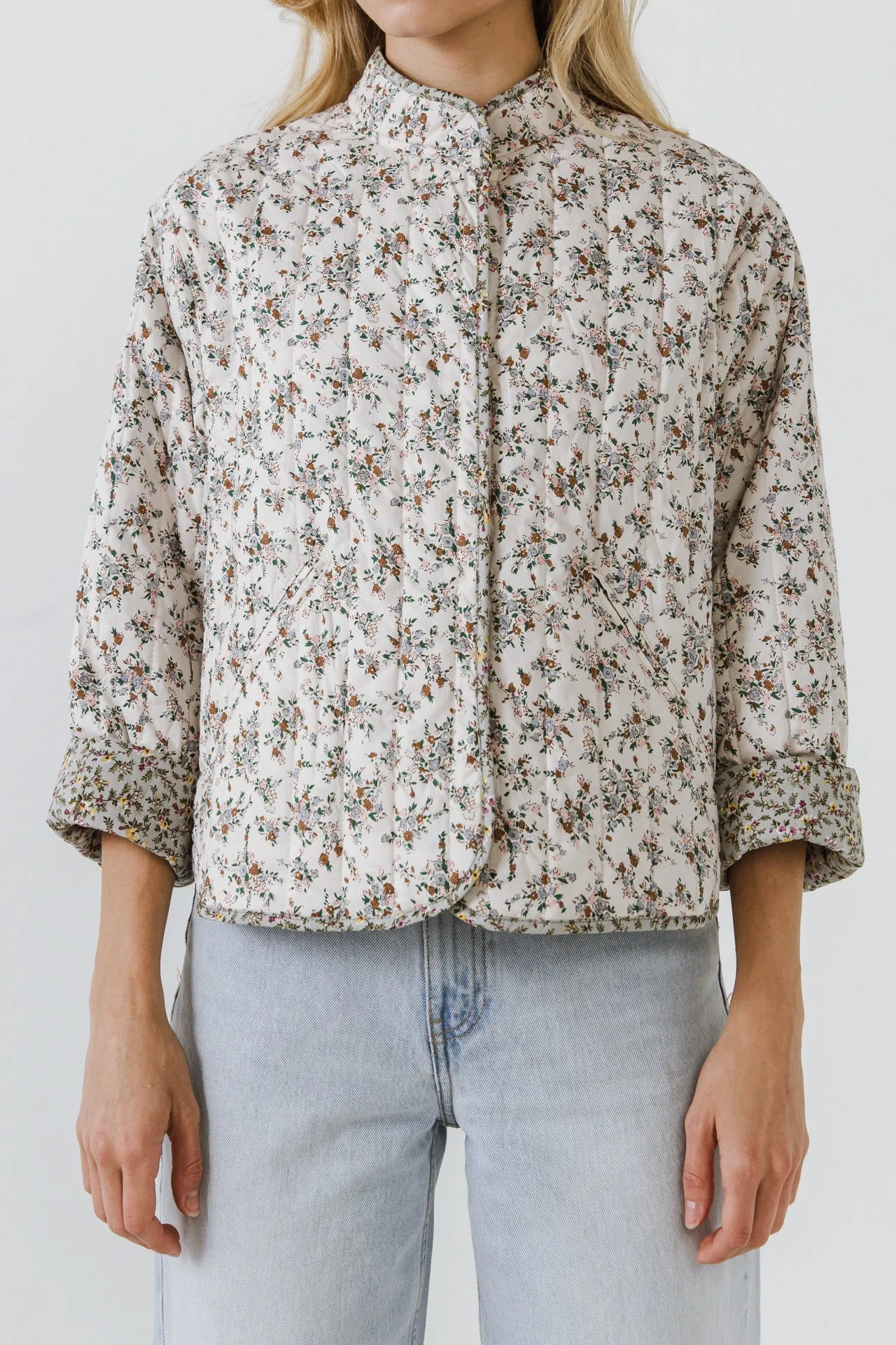 Floral Contrast Quilted Jacket