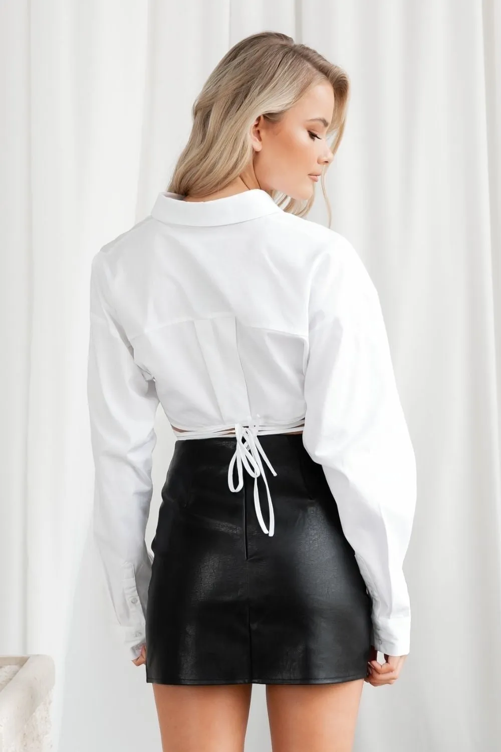 Full Sleeve White Cropped Shirt