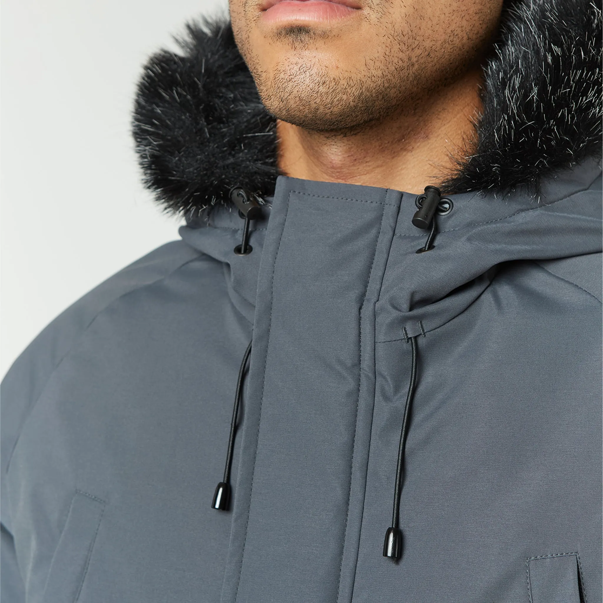 Fur Hooded Jacket | Charcoal