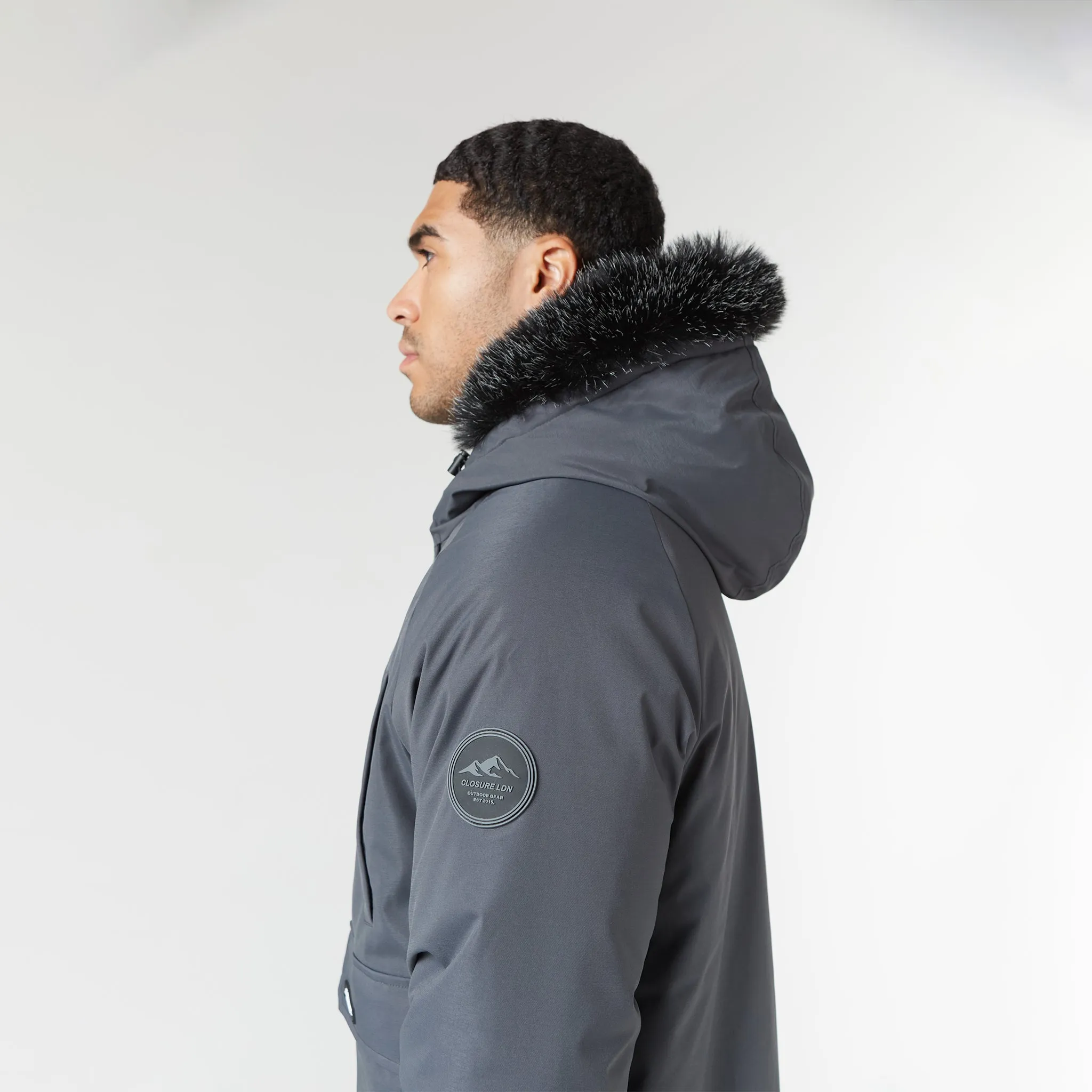 Fur Hooded Jacket | Charcoal