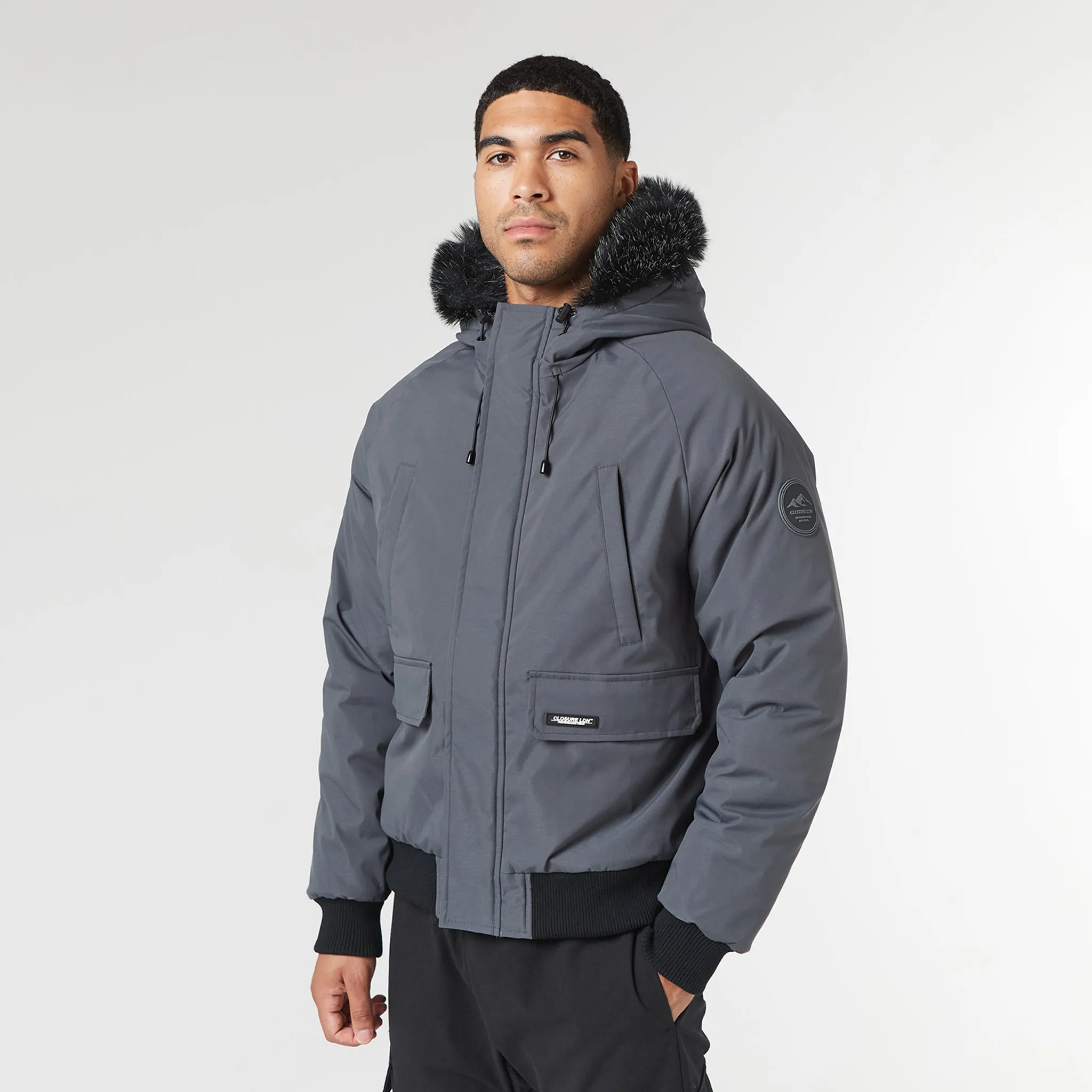 Fur Hooded Jacket | Charcoal