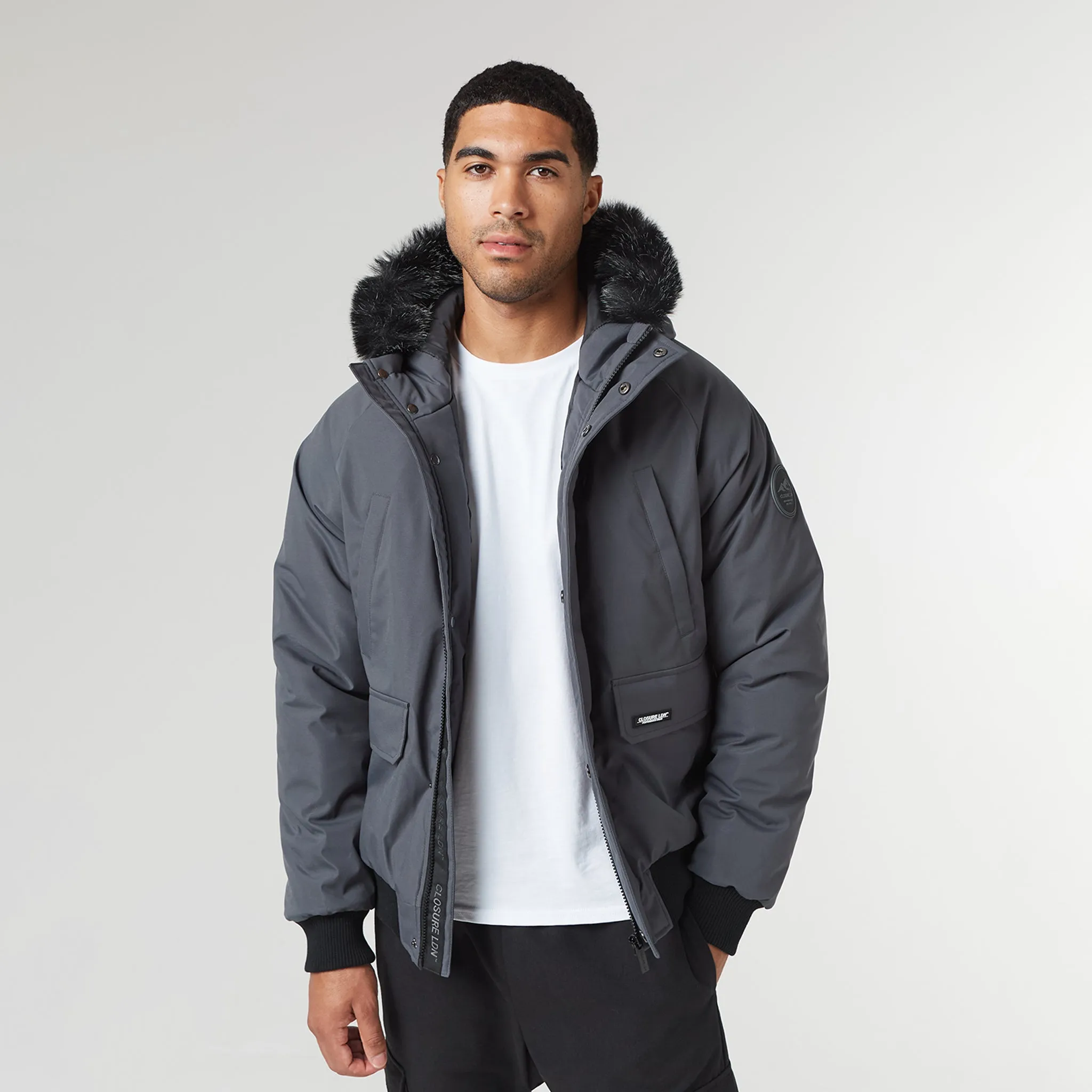 Fur Hooded Jacket | Charcoal