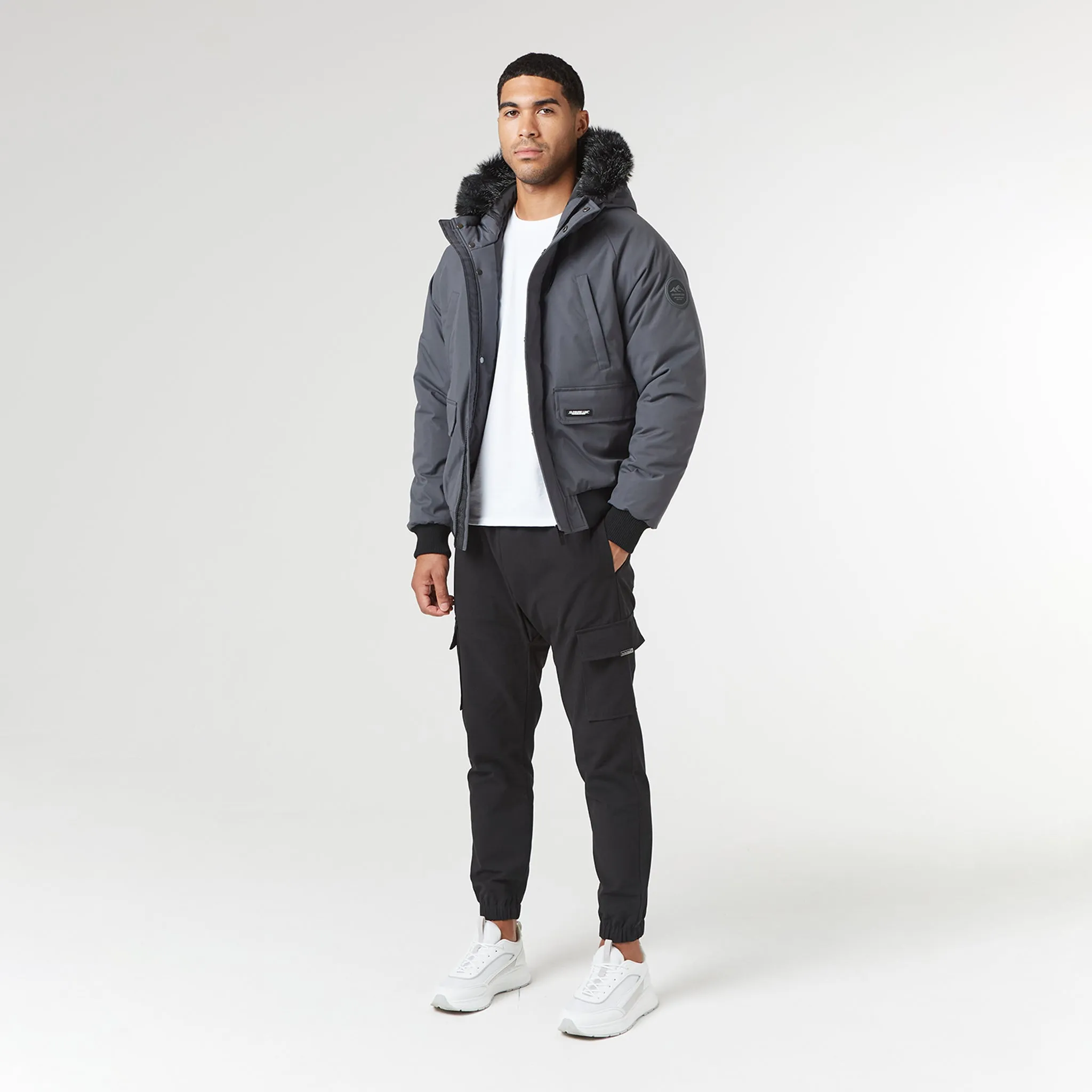 Fur Hooded Jacket | Charcoal