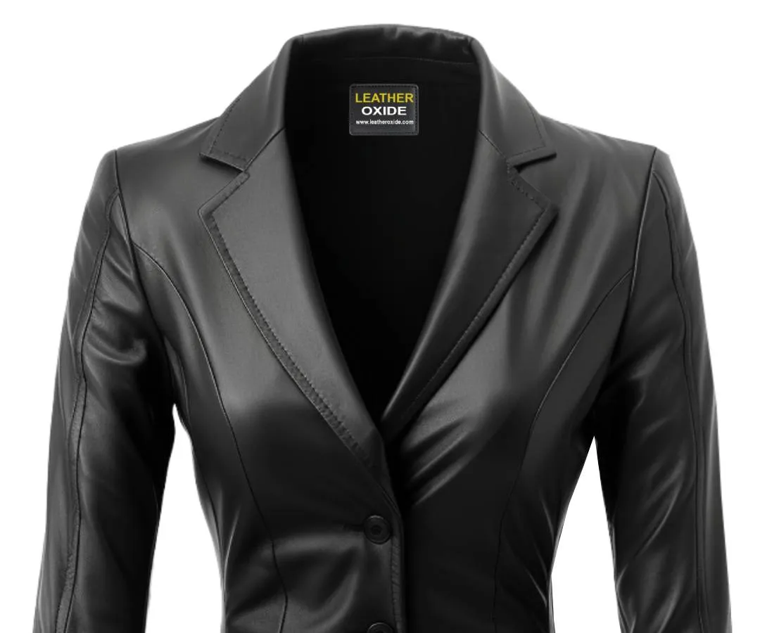 Gillian Black Leather Women Coat Blazer