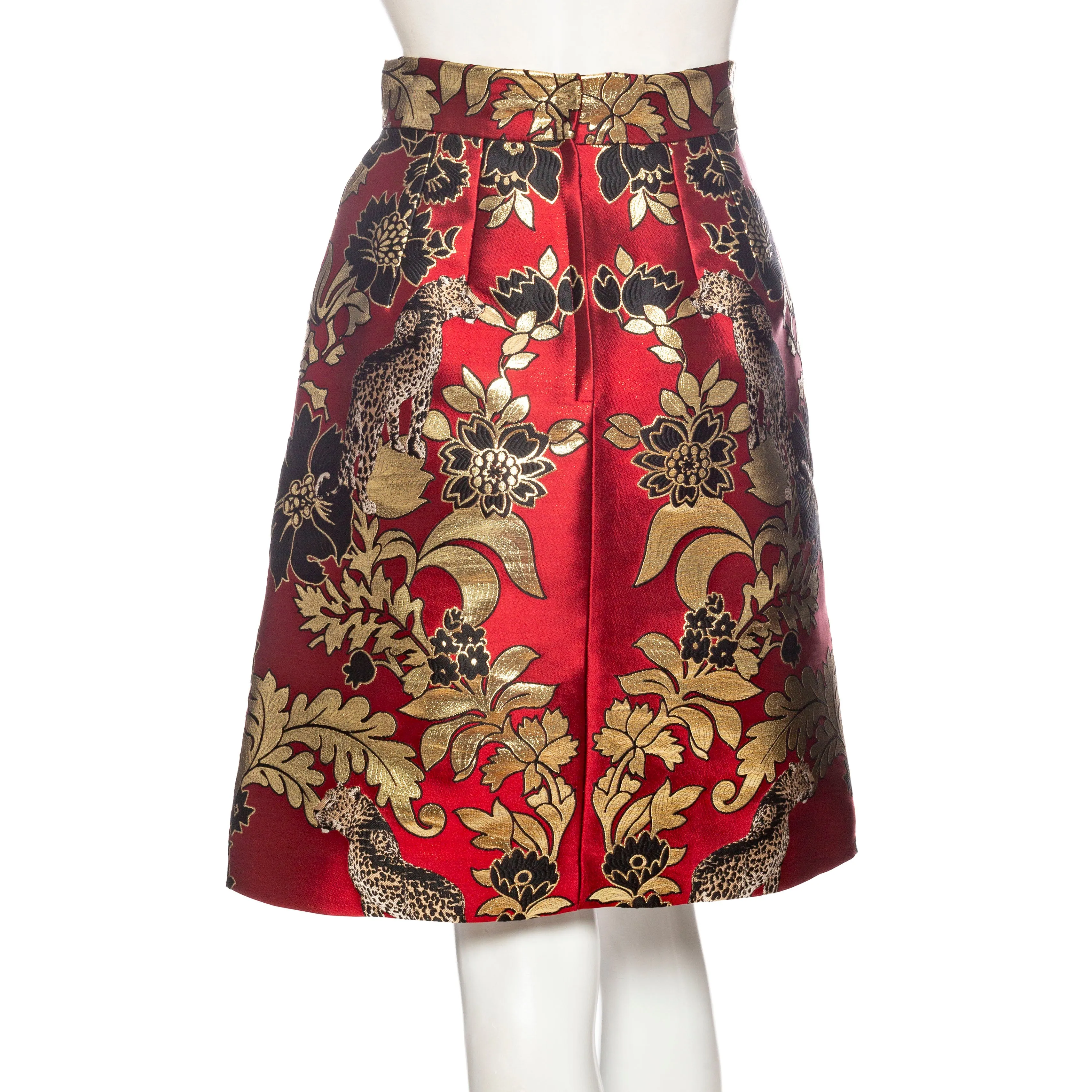 Gold and Red Leopard Motif Jacquard Jacket and Skirt Set