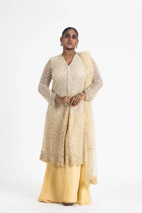 GOLD OMBRE NET JACKET WITH SHARARA SET