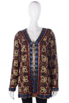 Gold, red and blue heavily beaded jacket. Size 14/16