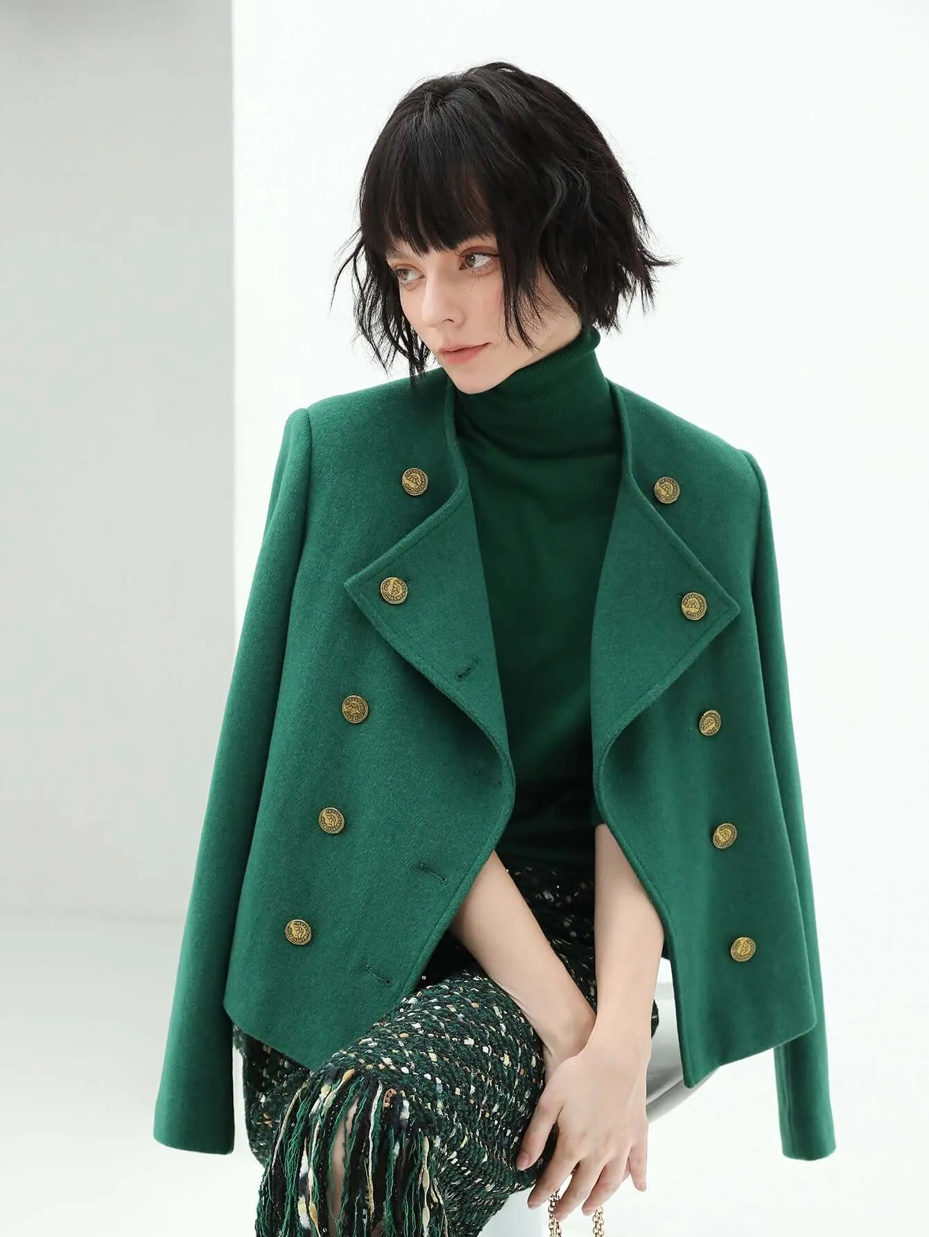 Green Double-Breasted Wool-Blend Jacket