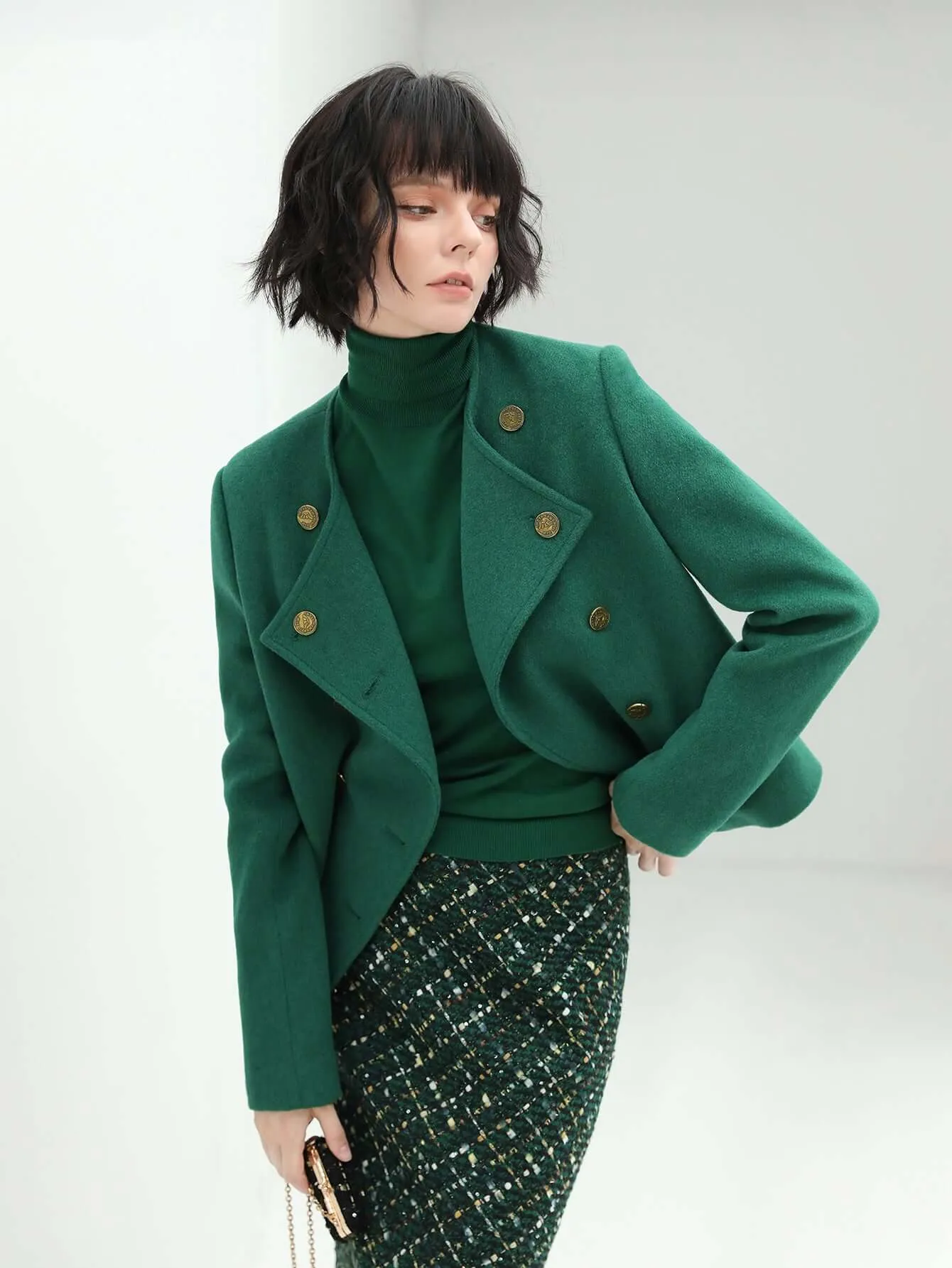 Green Double-Breasted Wool-Blend Jacket