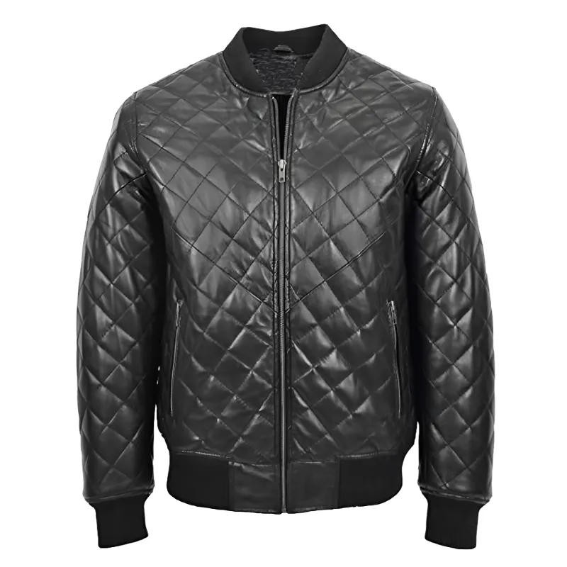 Gregory Black Quilted Bomber Leather Jacket