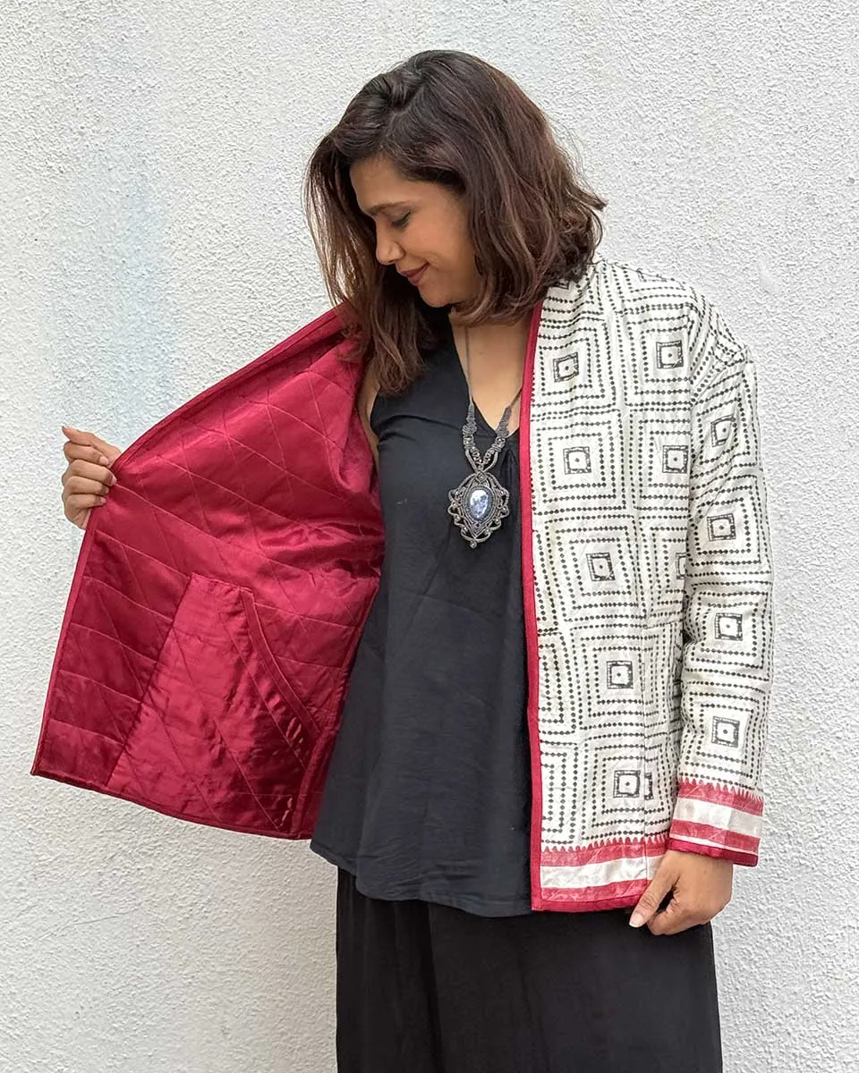 Heartmade Mashru Silk Reversible Quilted Jacket