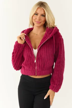 Hibiscus Hooded Ribbed Faux Fur Jacket