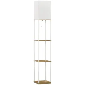 HOMCOM Modern Floor Lamp with Shelves, 3 Layer Shelf Tall Standing Lamp with Fabric Lampshade, Pull Chain Switch for Living Room, Bedroom, (Bulb not Included), White