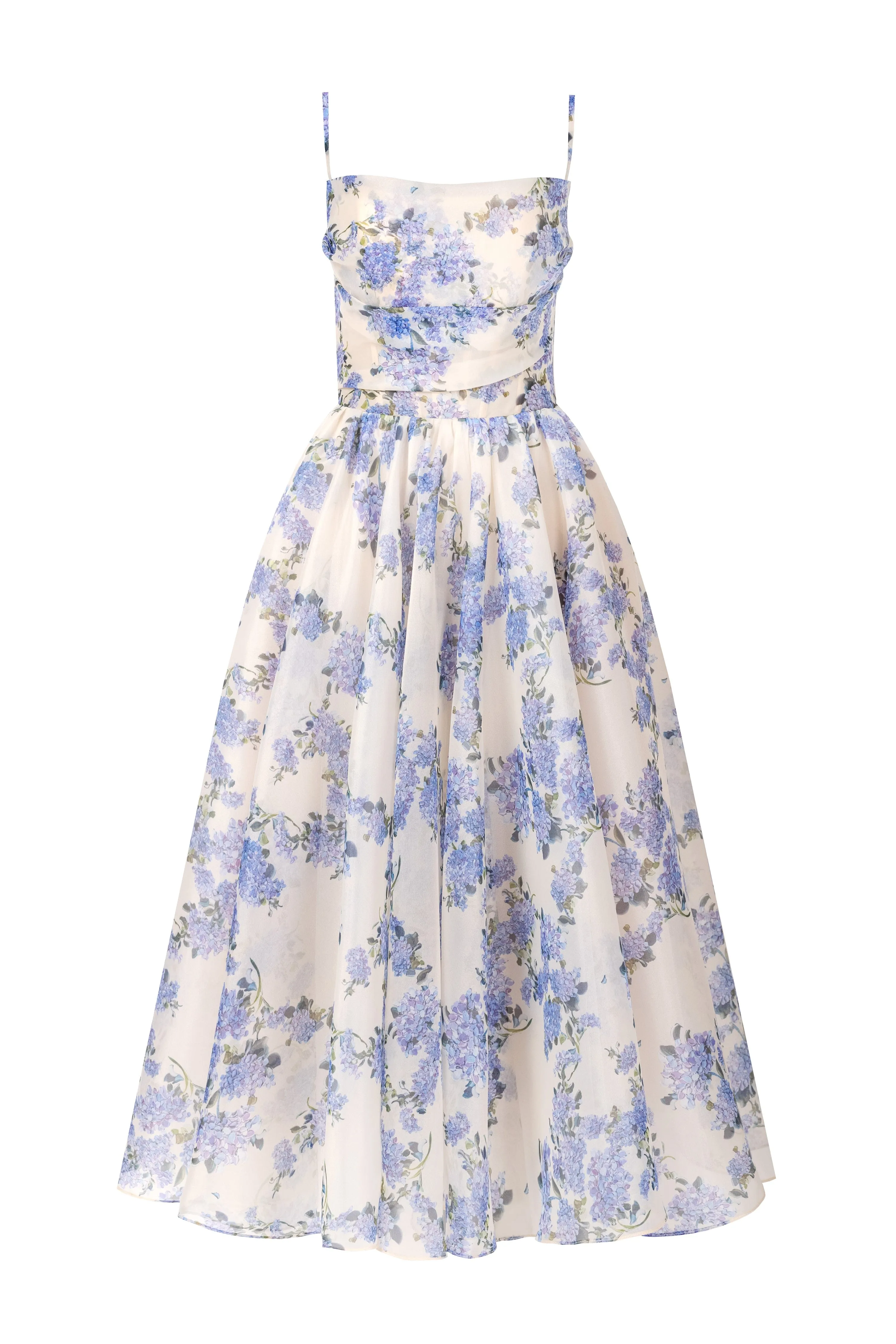 Hydrangea spaghetti strap midi dress