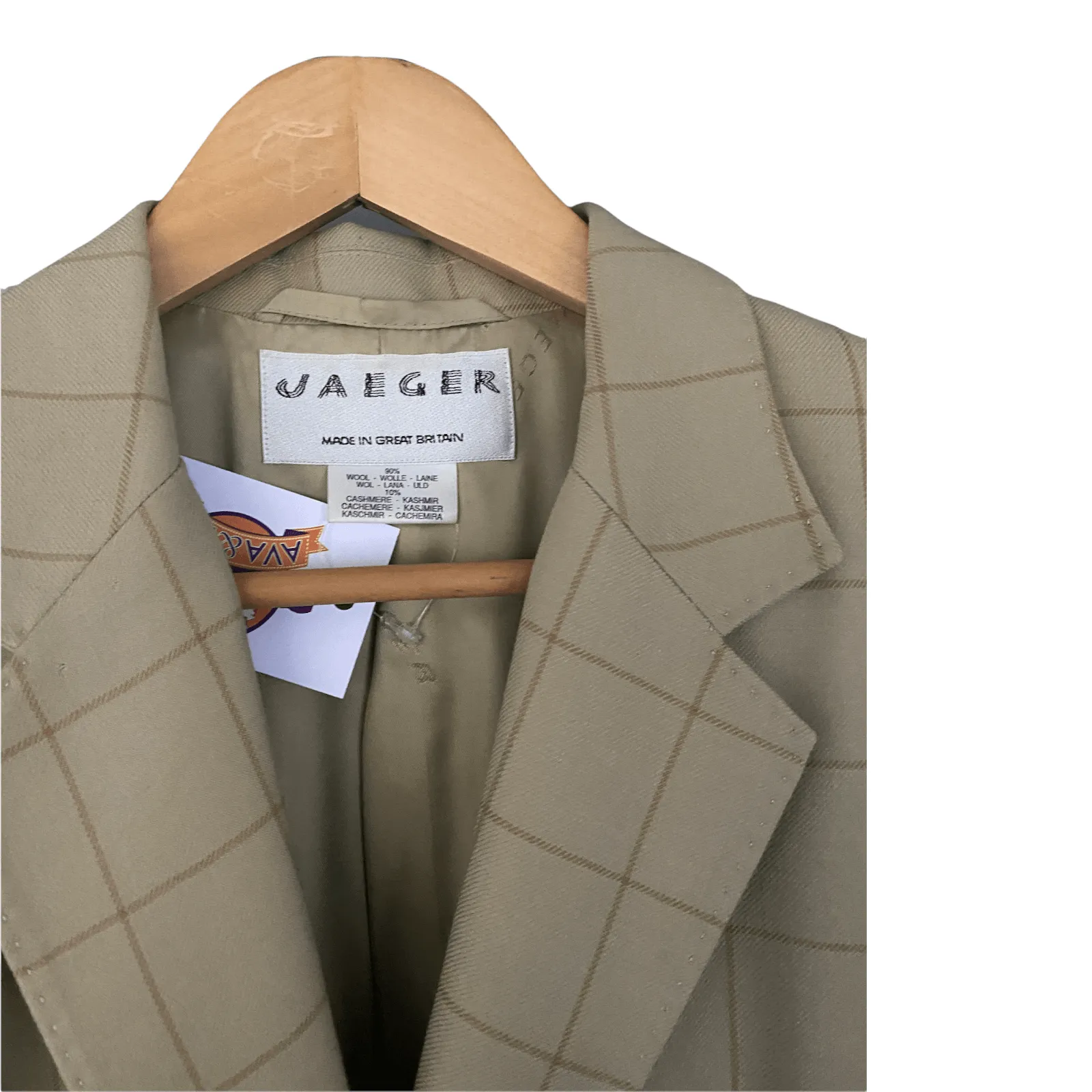 Jaeger Wool and Cashmere Single Breasted Jacket Camel Colour Check UK12