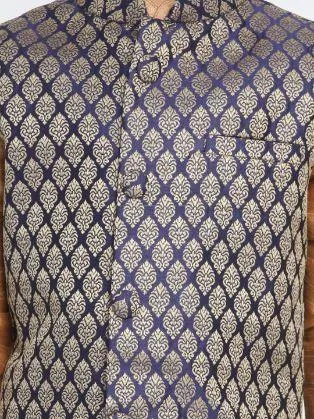 Jashvi Blue Silk Blend Nehru Jacket