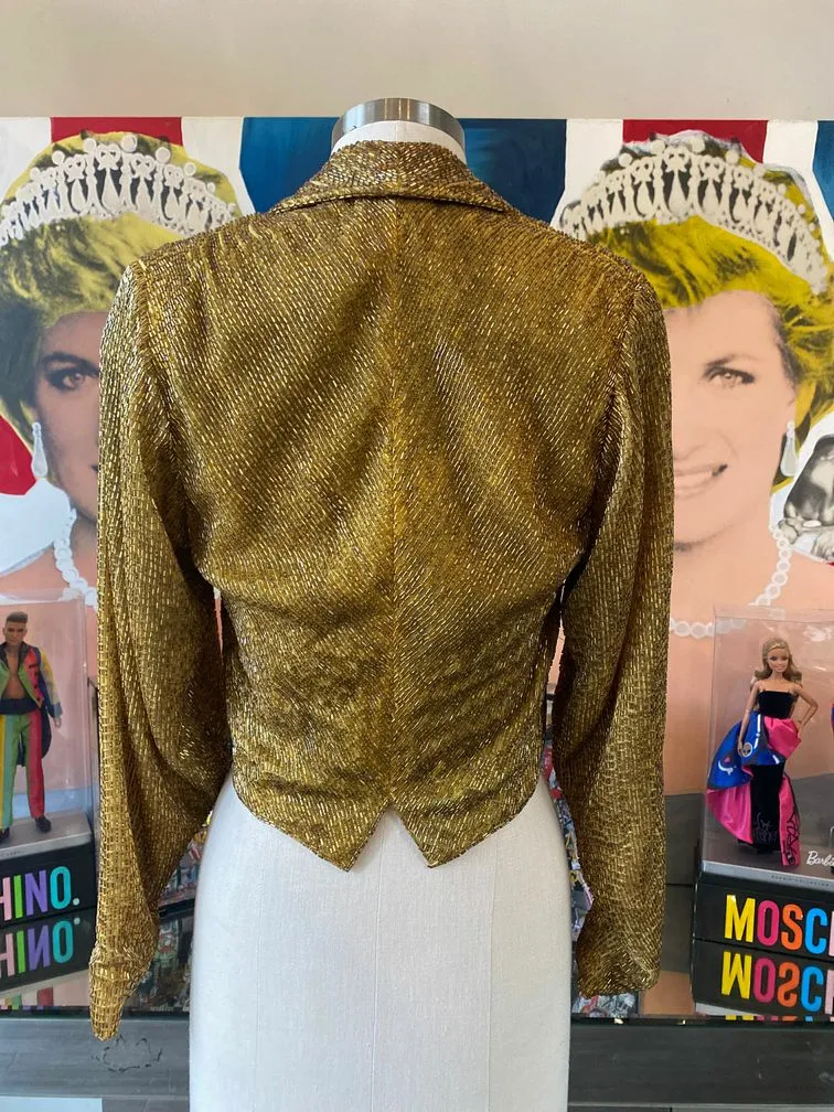 Jay Jaxon Size S/M Gold Beaded Cropped Evening Jacket