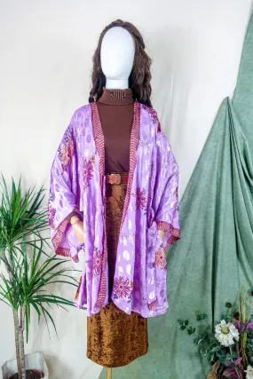 Karina Kimono Jacket - Vintage Sari - Garden Cosmos Floral - Free Size XL