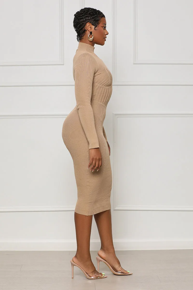 Keeping It Cozy Knit Midi Dress (Tan)- FINAL SALE