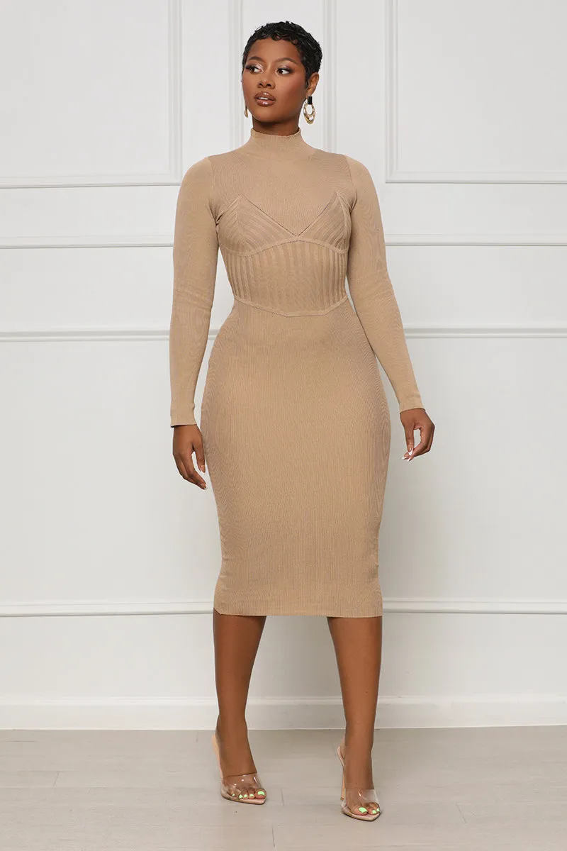 Keeping It Cozy Knit Midi Dress (Tan)- FINAL SALE