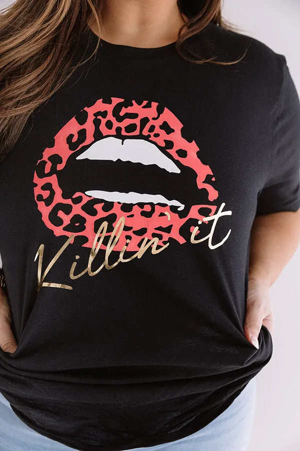 Killin' It Leopard Lips Shift Tee in Black Curves